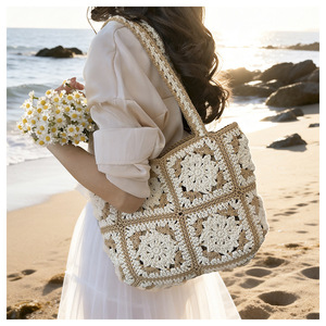 Sac fourre-tout d'été en crochet style Granny pour femme, nouvelle collection 2026, grande capacité, tissé, pour la plage et les sorties - Product Image 6