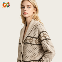 Cárdigan de Punto con Cuello Chalera para Mujer, Diseño Jacquard Fair Isle, Estilo Nórdico Vintage, con Botones, para Invierno, CG OEM ODM