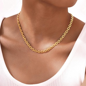 Collar de cadena de reloj grueso hecho a mano de joyería de acero inoxidable chapado en oro de 18 quilates estilo Hip Hop para regalo - Product Image 2