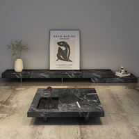 Meuble TV en pierre italienne, table basse minimaliste nordique, ensemble de meuble TV mural suspendu en marbre haut de gamme, style luxe léger