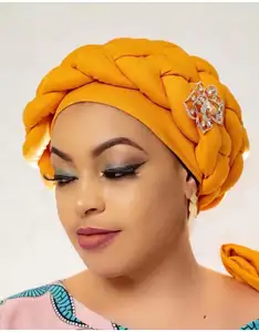 Bereit zum Versand 2023 neue Designs Damen häkeln Kopf wickel Luxus schlichte verdrehte geflochtene afrikanische Gele Frauen Kopf wickel