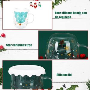 Cadeaux de Noël créatifs en verre, tasses à café et à lait en verre à double paroi, tasses en verre de Noël avec couvercle en silicone - Product Image 3