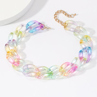 Collier ras du cou multirangs en perles de résine plastique, tressé à la main, coloré, audacieux et tendance pour femme, style transfrontalier Europe-Amérique