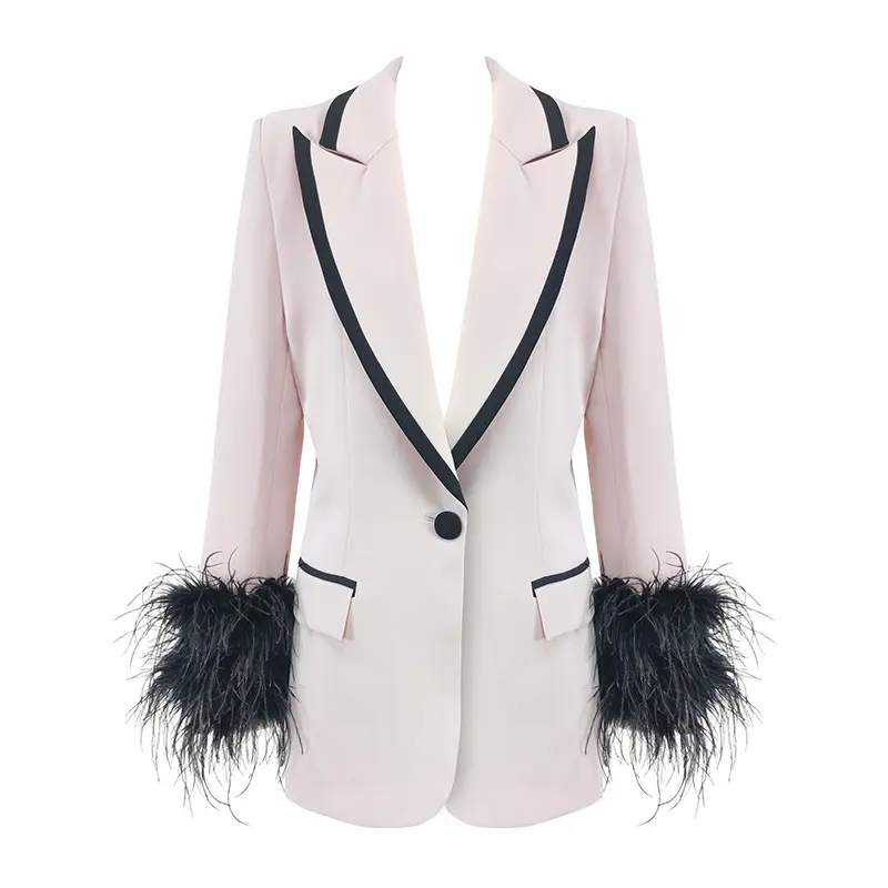 A6734 Fashion Women coat long Sleeve RIBBONS Decoration pink fashion Turn-down Collarofficelady Blazer top