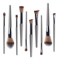 Set Kuas Makeup Dua Warna Berkualitas Tinggi Langsung dari Produsen, Gagang Kayu Abu-abu, Ferrule Perak, Hipoalergenik