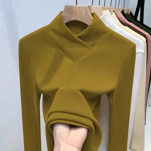 Women High Neck Long Sleeve Base Layer Top Slim Fit Ribbed Mustard Color Inner Wear For Autumn Winter 2025 - Product Image 1