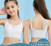 Soutien-gorge d'entraînement sans couture léger et sans armatures pour adolescentes, avec bretelles imprimées lettres et logo ours de dessin animé, sous-vêtement doux et très élastique