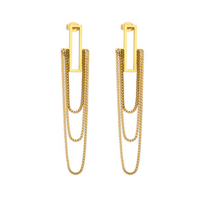 Geometric Long Drop Earrings Gold Plated Titanium Steel Multi Layer Chain Tassel Party Fashion Jewelry - Product Image 5