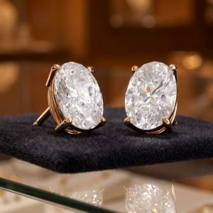 Boucles d'oreilles clous en diamant de laboratoire taille ovale, plaqué or 18 carats, solitaires, pour mariage, fête, cadeau - Product Image 4