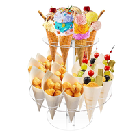 Support à cônes de crème glacée en acrylique PMMA transparent à 2 niveaux et 24 trous, épaisseur 3 mm, pour mariages, fêtes, buffets