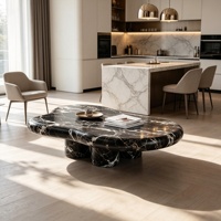 Table basse irrégulière en marbre Nero Marquina de luxe. Pieds cylindriques sculpturaux modernes, écologiques et polis, gris, pour chambre à coucher