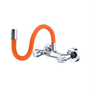 Two hand wheel Wall Mounted Pull Out Down Colorful Silicone Hose Kitchen Tap Zinc Alloy Double Handle Sink Mixer Faucet Taps