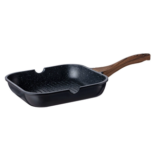 工厂批发家用厨房方形迷你煎锅铸铁不粘烧烤煎锅木柄 - Product Image 1