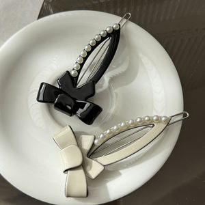 キンリン シンプルファッション カエルバックル リボンヘアクリップ 女性用 パールアセテート ヘアピン - Product Image 2