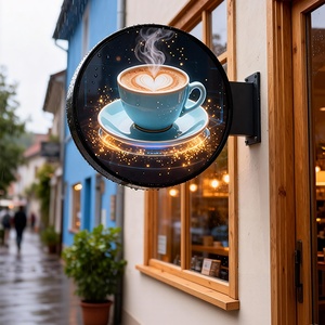 Enseigne holographique 3D double face personnalisée, boîte lumineuse publicitaire LED suspendue pour extérieur, ronde, pour la décoration des entreprises, enseigne pour les magasins et les cafés - Product Image 3