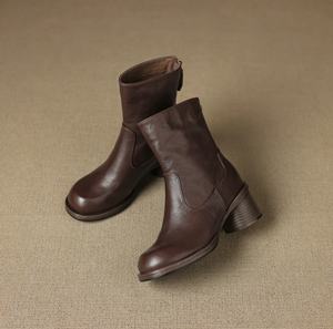 Botas de piel de vacuno teñida con efecto degradado, con cremallera, punta redonda, color liso, tacón ultra alto, diseño elegante y sencillo, hechas de cuero. - Product Image 2