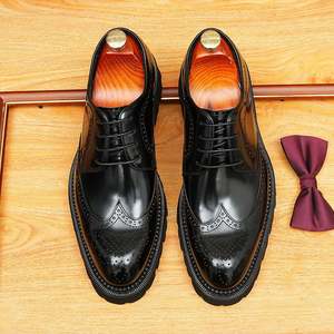 Chaussures d'automne décontractées pour hommes en cuir premium, style anglais, brogues gravées à bout pointu, plateforme, motif léopard, imperméables - Product Image 3