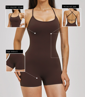 Combinaison de yoga une pièce moulante pour femme, col en U, dos ouvert, coussinets de poitrine amovibles, idéale pour l'entraînement, la gym et la course à pied