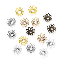 Lot de capuchons de perles en forme de fleur plaqués or 18 carats, vente en gros, 11 mm, 14 mm, entretoises métalliques en forme de lotus, filigrane creux, composants de bijoux pour le bricolage