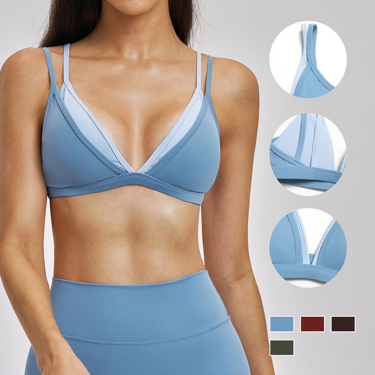 YIYI Double-layer Color-block Yoga Sports Bra Breathable Women Crop Tops with Removable Pads Quick Dry Workout Tops for Ladies