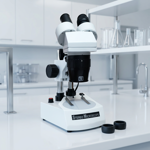 Microscope stéréoscopique MAYALAB, distance de mise au point de 20 mm, source de lumière à 8 LED, mise au point manuelle, tête binoculaire, équipement de laboratoire blanc, indice de protection IP55 - Product Image 1