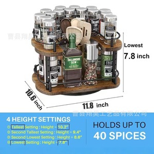 Wooden <b>Spice</b> <b>Rack</b> <b>Rotating</b> Desktop Storage Multi Function Kitchen Organizer Rustic Design - Product Image 5