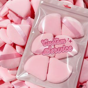 Houppette de maquillage rose triangulaire en velours pour cosmétiques, emballage personnalisé avec logo, étiquette privée, pour poudre libre et fond de teint - Product Image 3