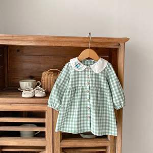 Robe à carreaux pour filles d'automne, robe à manches longues pour enfants, robe en coton pour bébé fille - Product Image 3