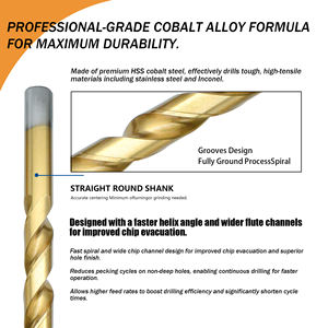 <span class=keywords><strong>Foret</strong></span> en <span class=keywords><strong>titane</strong></span> <span class=keywords><strong>HSS</strong></span> M2 en acier rapide au <span class=keywords><strong>cobalt</strong></span>, <span class=keywords><strong>foret</strong></span> hélicoïdal de précision conforme à la norme ASME pour métaux durs, acier inoxydable et alliages - Product Image 6