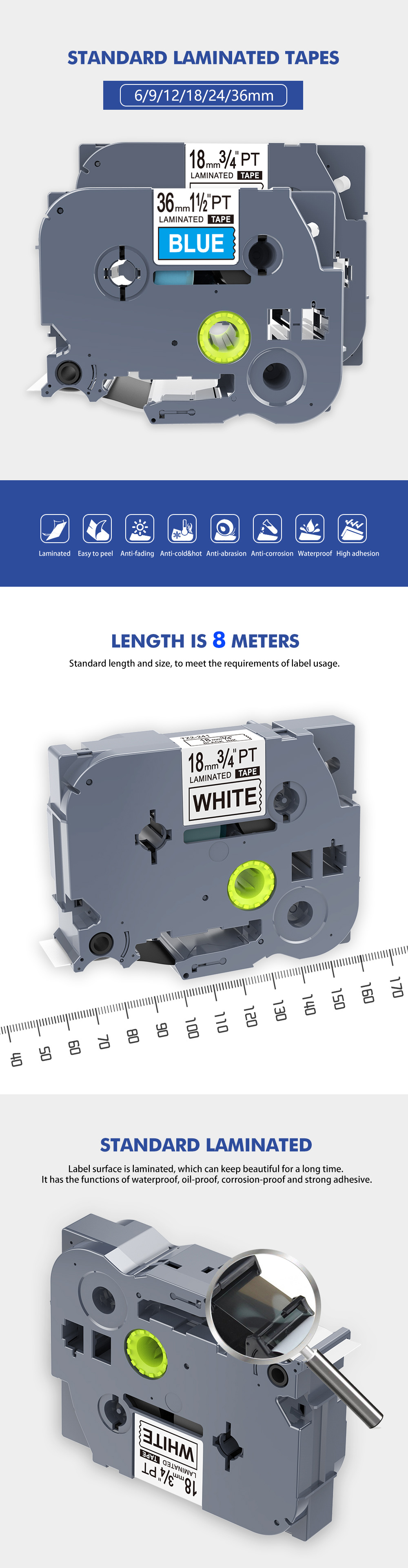 Compatible TZ TZe 231 Laminated Label Tape For Brother P-Touch 6/9/12/18/24/36MM