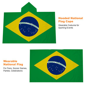 Capa con Capucha de la Bandera de Brasil, 3x5 Pies, Poliéster 100D, Bandera <span class=keywords><strong>Verde</strong></span> y Amarilla de Brasil para Disfraces de Aficionados al Fútbol y Carnaval - Product Image 2