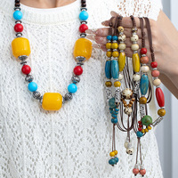Collier ethnique en céramique de Jingdezhen pour femme, style bohème, ne se décolore pas, nouveau style chinois, chaîne de pull, best-seller