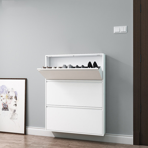 Armoire à chaussures murale en métal au design moderne, 3 tiroirs à rabat, sans assemblage requis, étagères à chaussures en MDF pour hôtels et appartements - Product Image 5