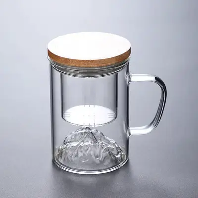 Three piece glass cup Tea water separation flower tea brewing glass tea cup set