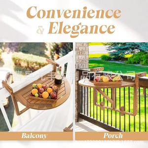 Table de balcon en bois ronde pliable avec rangement extérieur pour repas et rangement - Product Image 3