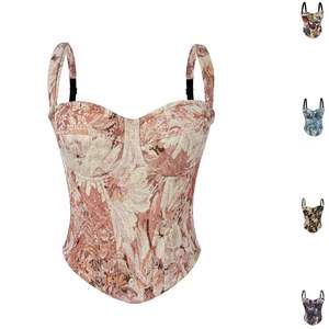 Corset sexy en dentelle pour femme, crop top à épaules dénudées, style bustier vintage à imprimé floral, avec baleines et bordure en dentelle, à nouer, petite série - Product Image 1