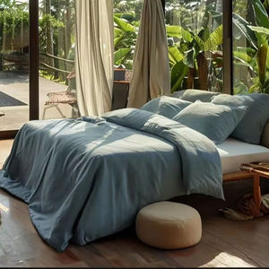 Eco-Friendly Softened <b>Grey</b> 200TC Linen <b>Duvet</b> Cover <b>Set</b> 3 Pieces with Coconut Buttons for Hospital Hotel Use Bedding - Product Image 5