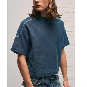 T-shirt Homme Oversize en Coton <span class=keywords><strong>Col</strong></span> Rond, Coupe Épaules Tombantes, Style Streetwear Rétro, Lavage Intense, Personnalisable, Haute Qualité - Product Image 4