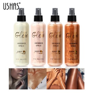 Spray <span class=keywords><strong>Corporal</strong></span> Brillante USHAS 180ml, Iluminador Líquido para Piel Oscura, 4 Colores, Bronceador <span class=keywords><strong>Corporal</strong></span>, Spray Contorneador Iluminador Líquido - Product Image 1