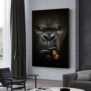 Toile Peinture Affiches et Gravures Street Art Animal Mur Art Photos pour Salon Abstrait Fumer Singe et Gorille - Product Image 3