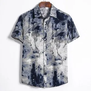 Men Ethnic Short Sleeve Casual Printing Beach Hawaiian Shirt Blouse Shirt Plus Size Shirt Men NEW