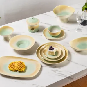 2023新设计标签绿色餐盘餐厅餐具陶瓷餐具套装陶瓷餐具派对餐具套装