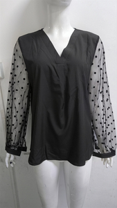 Neuankömmling Frühling V-Ausschnitt Durchsichtige Langarm-Karriere Damen blusen Elegante einfarbige Mode-Tops für Damen - Product Image 5