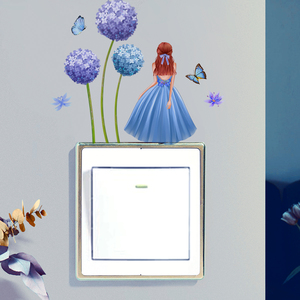 Adesivo Murale Ragazza con Ortensie Blu, Decorazione Rimovibile <span class=keywords><strong>per</strong></span> Interruttori e Prese, Decalcomania Floreale con Farfalle <span class=keywords><strong>per</strong></span> Camera <span class=keywords><strong>da</strong></span> Letto e Soggiorno MS455 - Product Image 3