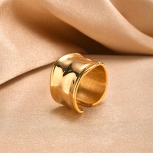 High End Jewelry Waterproof Gold Plated Stainless Steel Irregular Cuff <b>Rings</b> for Women - Product Image 5