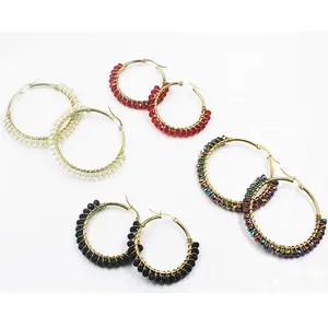 BMZ New design 2/2.5/3/3.5cm color bead stainless manual different colored hoop earrings