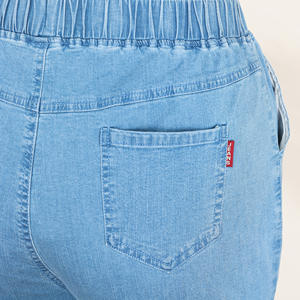 2025 personalizado de talle alto para mujer de talla grande cintura elástica pantalones <span class=keywords><strong>vaqueros</strong></span> de pierna ancha corte suelto Vintage lavado ecológico pantalones <span class=keywords><strong>vaqueros</strong></span> azules - Product Image 6