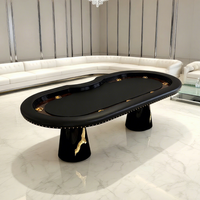 Table de jeu Texas Hold'em ovale noire en PU avec accents dorés, design stable pour villa, club, loisirs