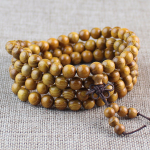 Wooden Buddhist Prayer <b>Beads</b> 108 <b>Beads</b> Golden Sandalwood Round <b>Men</b> Women <b>Bracelet</b> Jewelry Hangzhou - Product Image 2