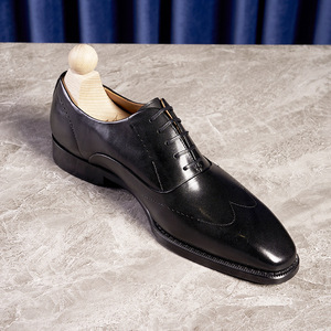 Chaussures habillées formelles pour hommes en cuir véritable italien, bout rond à la mode, lacets, chaussures Oxford britanniques - Product Image 6